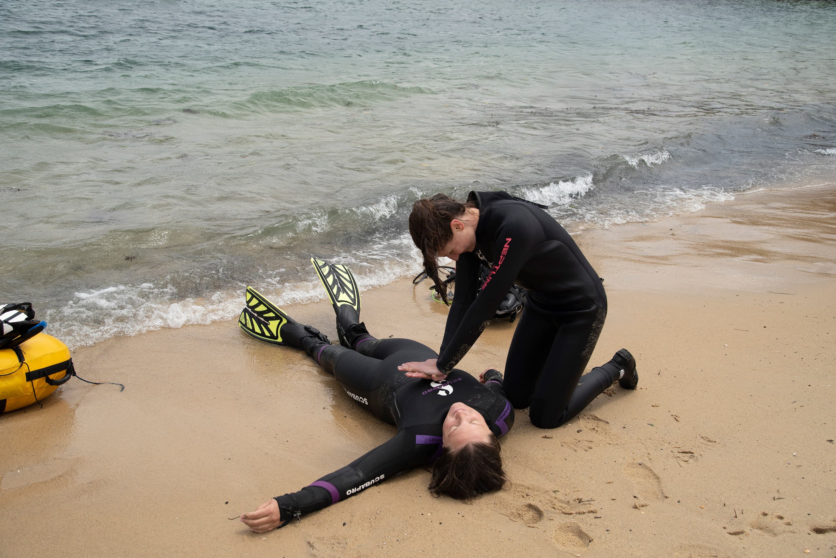 First aid training on deck